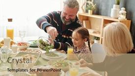  Presentation with thanksgiving dinner - Cool new slide deck with happy-grandpa-giving-salad backdrop and a coral colored foreground