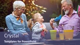  Presentation with closeup of a paper boat - Amazing slide set having happy-grandparents-enjoying-with-granddaughter backdrop and a ocean colored foreground