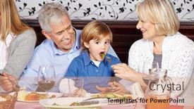  Presentation with grandparents - Beautiful PPT theme featuring happy-grandparents-feed-grandchild backdrop and a coral colored foreground