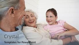  Presentation with grandparents - Audience pleasing slides consisting of happy grandparents sitting with granddaughter on couch backdrop and a light gray colored foreground