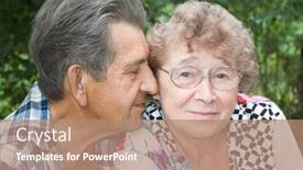  Presentation with grandparents - Beautiful PPT theme featuring happy grandparents backdrop and a coral colored foreground