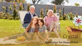  Presentation with grandparents - Audience pleasing presentation theme consisting of happy-grandsons-children-having-picnic backdrop and a gold colored foreground