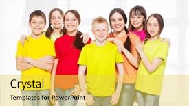  Presentation with hearing aids for children in school - Beautiful slides featuring happy group children in school backdrop and a  colored foreground