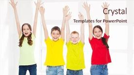  Presentation with teen girls - Presentation theme enhanced with happy group children in school background and a  colored foreground