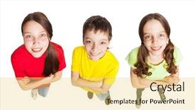  Presentation with teen girls - Beautiful presentation theme featuring happy group children isolated at white background smiling teen frendship boys and girls backdrop and a yellow colored foreground