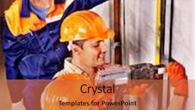  Presentation with builder - Beautiful PPT layouts featuring happy group men in builder uniform indoor backdrop and a red colored foreground