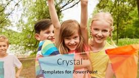  Presentation with children running - Theme consisting of happy-group-of-children-celebrating background and a coral colored foreground