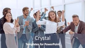  Presentation with young business people - Cool new PPT theme with happy-group-of-creative-young backdrop and a ocean colored foreground