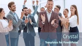  Presentation with young business people - Slide deck consisting of happy-group-of-creative-young background and a ocean colored foreground