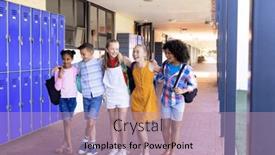  Presentation with diverse children - Presentation theme featuring happy-group-of-diverse-children background and a coral colored foreground