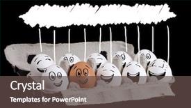  Presentation with head - Slide deck consisting of happy group of eggs background and a dark gray colored foreground