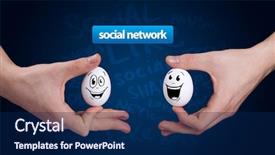  Presentation with faces - Audience pleasing PPT theme consisting of happy group of eggs with smiling faces social network theme backdrop and a navy blue colored foreground