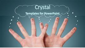  Presentation with community service happy volunteer group - Slides consisting of happy group of finger smileys background and a ocean colored foreground