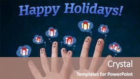  Presentation with happy holidays - Colorful slide deck enhanced with happy group of finger smileys backdrop and a coral colored foreground