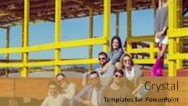  Presentation with filter - Presentation theme enhanced with happy group of friends hanging out at beach house having fun and drinking beer on autumn day colored filter background and a gold colored foreground