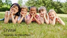  Presentation with children - PPT theme having happy group of interracial children background and a yellow colored foreground