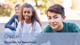  Presentation with summer camp - Audience pleasing PPT theme consisting of happy-group-of-kids backdrop and a light blue colored foreground