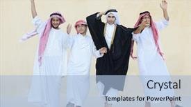  Presentation with eastern - Beautiful presentation theme featuring happy group of middle eastern backdrop and a light blue colored foreground