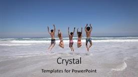  Presentation with multi ethnic group - Audience pleasing PPT theme consisting of happy group of multi ethnic backdrop and a light gray colored foreground