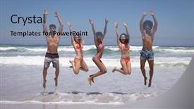  Presentation with multi ethnic group - Presentation design consisting of happy group of multi ethnic background and a teal colored foreground