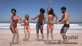  Presentation with multi ethnic group - Colorful presentation design enhanced with happy group of multi ethnic backdrop and a coral colored foreground