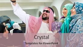  Presentation with muslim - Presentation with happy group of muslim people background and a coral colored foreground