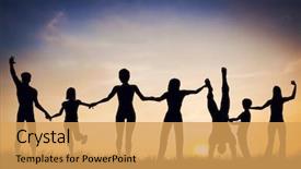  Presentation with children hands - Amazing slide set having happy group of people friends backdrop and a yellow colored foreground