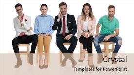  Presentation with job interview - Audience pleasing presentation design consisting of happy group of people waiting backdrop and a coral colored foreground