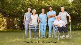  Presentation with seniors - Presentation theme featuring happy-group-of-seniors-standing background and a gold colored foreground