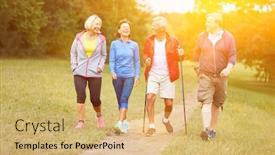  Presentation with seniors - Presentation design enhanced with happy-group-of-seniors-walking background and a yellow colored foreground