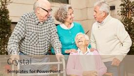  Presentation with happy retirement - Amazing PPT layouts having happy-group-of-seniors backdrop and a coral colored foreground