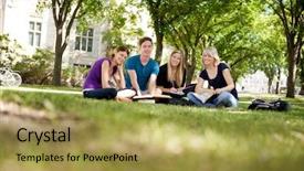  Presentation with university - Slides consisting of happy group of university students background and a yellow colored foreground