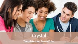  Presentation with group of students raising hands - Beautiful theme featuring happy group of young students backdrop and a coral colored foreground