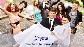  Presentation with group of people praying to god - Beautiful PPT layouts featuring happy group people at wedding outdoor high angle view backdrop and a sky blue colored foreground