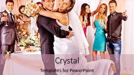  Presentation with big group people - Audience pleasing presentation theme consisting of happy group people at wedding backdrop and a coral colored foreground