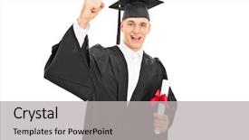 Presentation with graduation black graduate hat - Beautiful presentation theme featuring happy guy celebrating his graduation backdrop and a light gray colored foreground