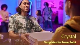  Presentation with courier - Presentation having happy-guy-looking-at-courier background and a tawny brown colored foreground