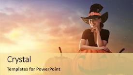  Presentation with halloween - Presentation theme enhanced with happy halloween beautiful young witch background and a blonde colored foreground