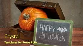  Presentation with happy halloween card - PPT theme consisting of happy-halloween-blackboard-sign background and a  colored foreground