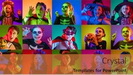  Presentation with people collage - Amazing slide set having happy-halloween-collage-of-portraits backdrop and a red colored foreground