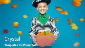  Presentation with autumn blue - Slide deck enhanced with happy-halloween-cool-cheerful-boy background and a teal colored foreground