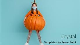  Presentation with face mask - PPT theme with happy-halloween-cute-little-girl background and a light blue colored foreground