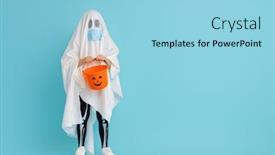  Presentation with ghost - Colorful presentation theme enhanced with happy-halloween-cute-little-kid backdrop and a light blue colored foreground