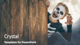  Presentation with skeleton - PPT layouts having happy halloween cute little skeleton background and a tawny brown colored foreground