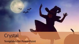 Presentation with happy halloween card - PPT theme having happy halloween cute little witch background and a coral colored foreground