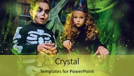  Presentation with happy halloween card - Audience pleasing theme consisting of happy halloween cute surprised children backdrop and a yellow colored foreground