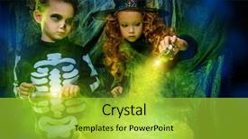  Presentation with halloween - Cool new presentation theme with happy halloween cute surprised children backdrop and a yellow colored foreground