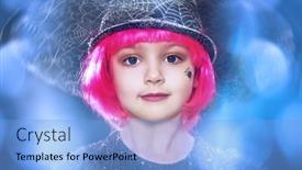  Presentation with pretty girl - PPT layouts enhanced with happy-halloween-pretty-little-girl background and a light blue colored foreground