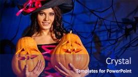  Presentation with halloween - Slide deck featuring happy-halloween-witch-girl-keeps background and a navy blue colored foreground