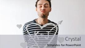  Presentation with kiss - Presentation design having happy-handsome-brunette-man-posing background and a light gray colored foreground